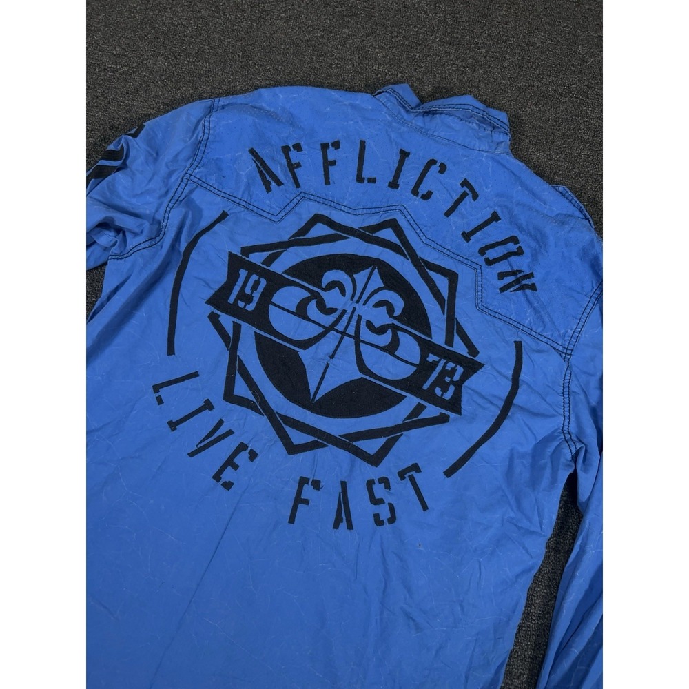 Vintage‎ Affliction Shirt Mens 2XL Blue Button Up Grunge Dagger Distressed